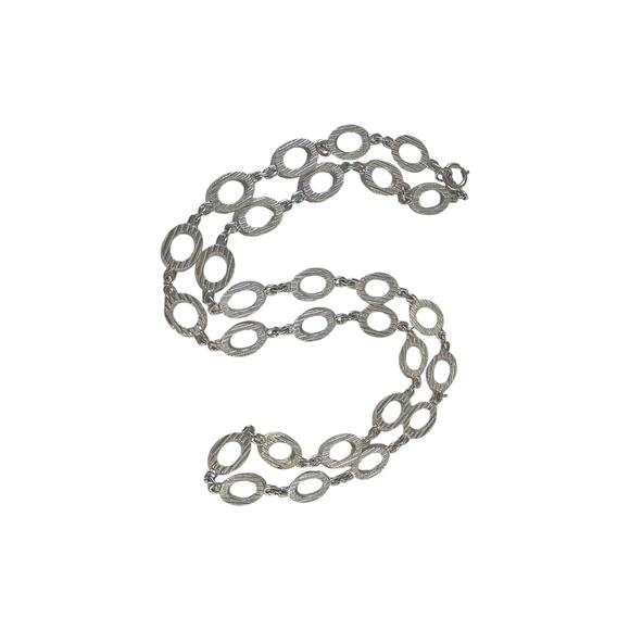 1960s Trifari Silver Tone Trifarium Geometric Oval Link Matinee Length Necklace - Picture 5 of 7